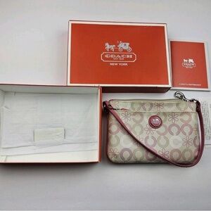 Coach Pink and Cream Signature Wristlet NIB